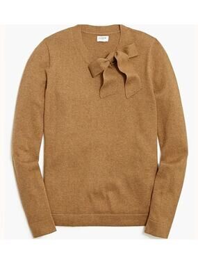 J. CREW FACTORY Tie-Neck Bow Sweater in Hthr Camel Size Women's Medium
